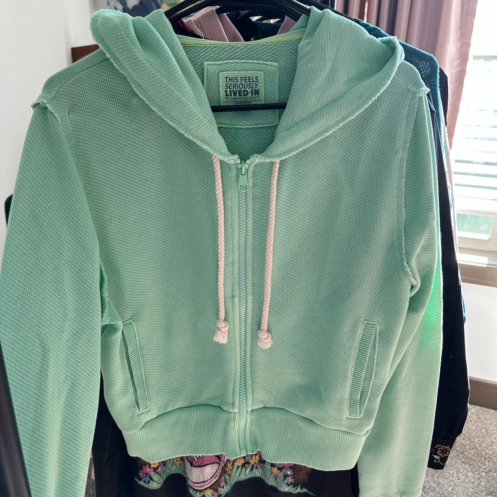 Aerie Mint Green Zip-Up Hoodie